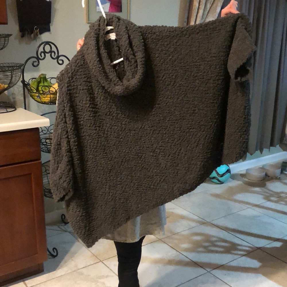 Olive green poncho turtle neck sweater